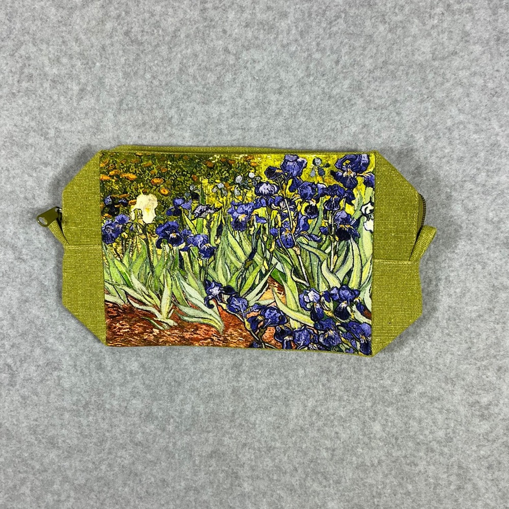 Van Gogh Irises Canvas Makeup Bag Green Cotton Zipper Pouch Art Print RN 96998